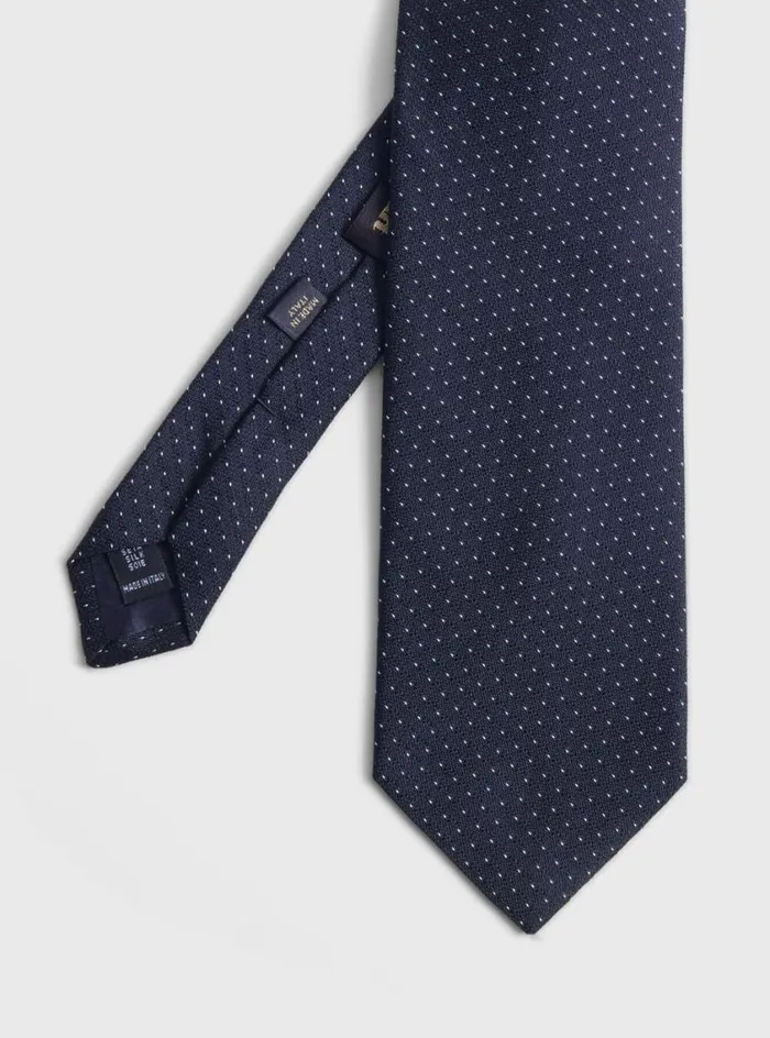 Men Paul Stuart Ties Woven Silk Micro Pattern Tie Navy