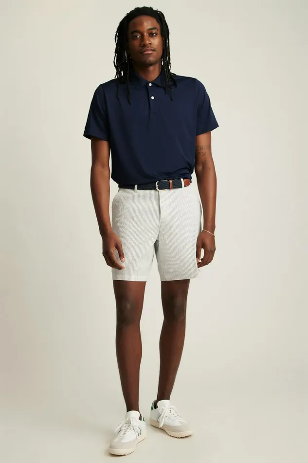 Men Performance Seersucker Golf Short Grey And White Stripe Bonobos Golf Shorts