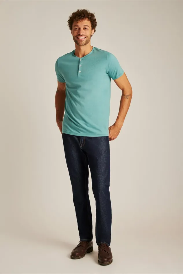 Men Pima Performance Short Sleeve Henley Mineral Blue Bonobos Henleys