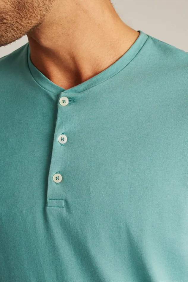 Men Pima Performance Short Sleeve Henley Mineral Blue Bonobos Henleys