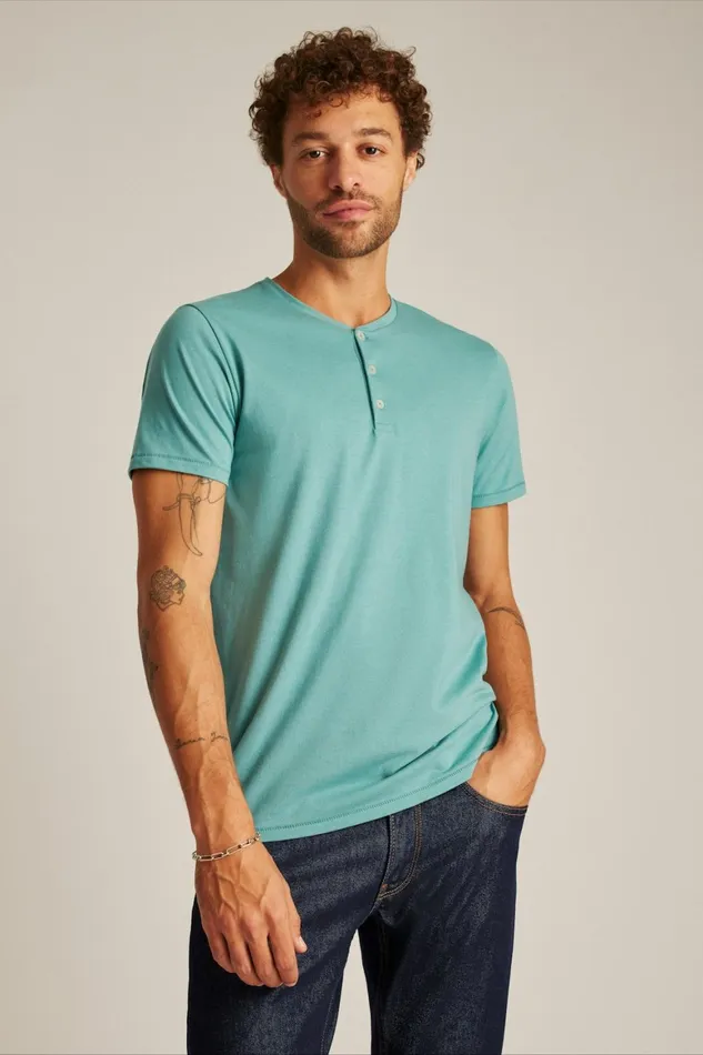 Men Pima Performance Short Sleeve Henley Mineral Blue Bonobos Henleys