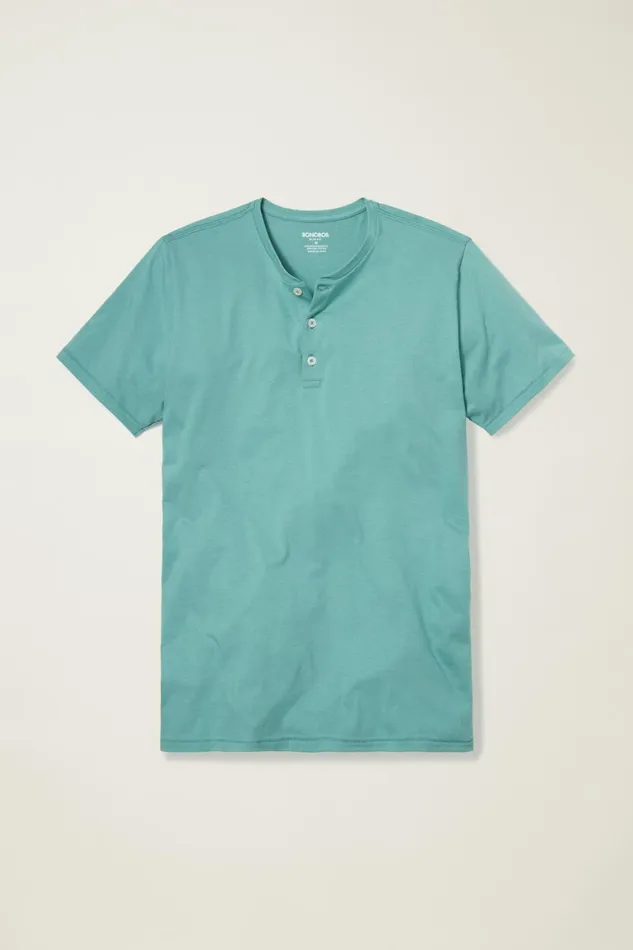 Men Pima Performance Short Sleeve Henley Mineral Blue Bonobos Henleys