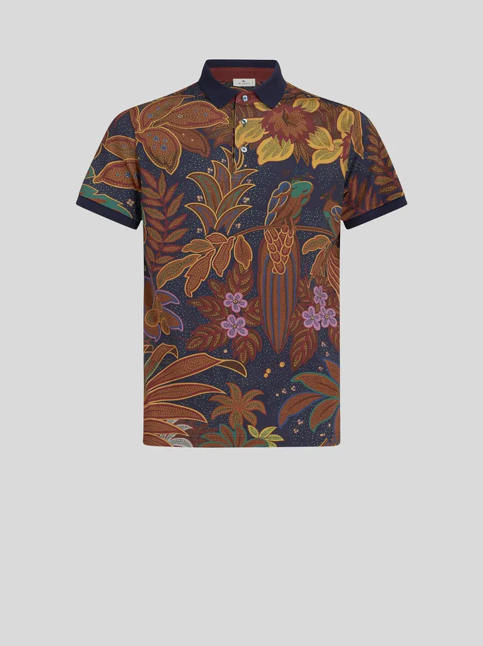 Men Polo Shirt With Peacock Print Etro Polo Shirts