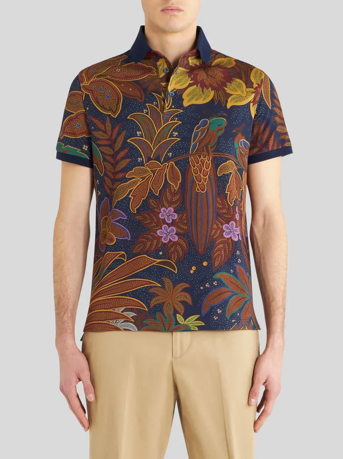 Men Polo Shirt With Peacock Print Etro Polo Shirts