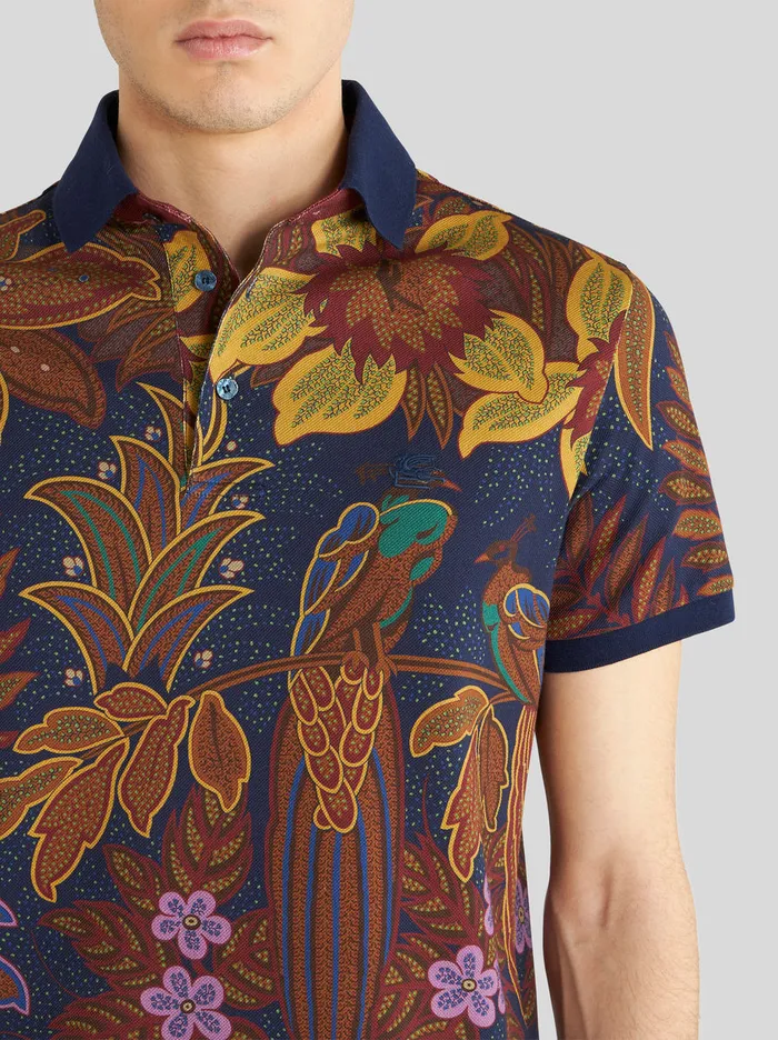 Men Polo Shirt With Peacock Print Etro Polo Shirts