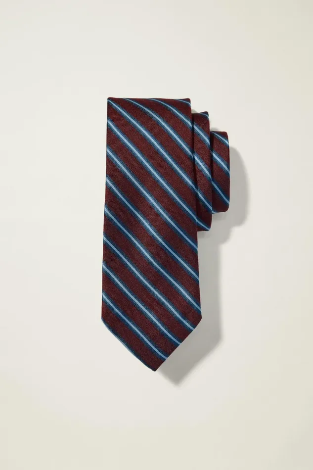 Men Premium Necktie Burgundy Blue Stripe Bonobos Ties and Pocket Squares