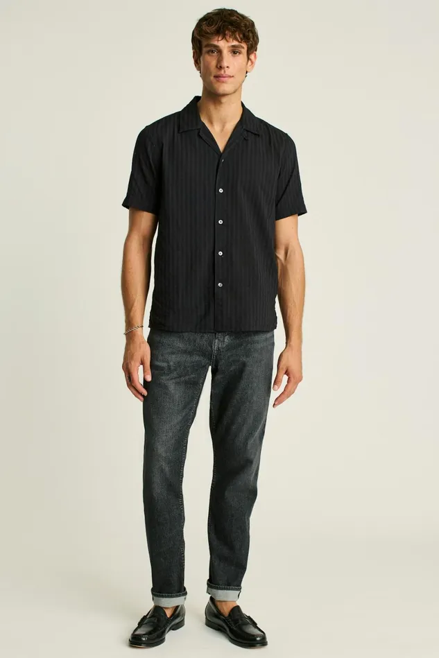 Men Riviera Cabana Shirt Black Textured Stripe Bonobos Casual Shirts