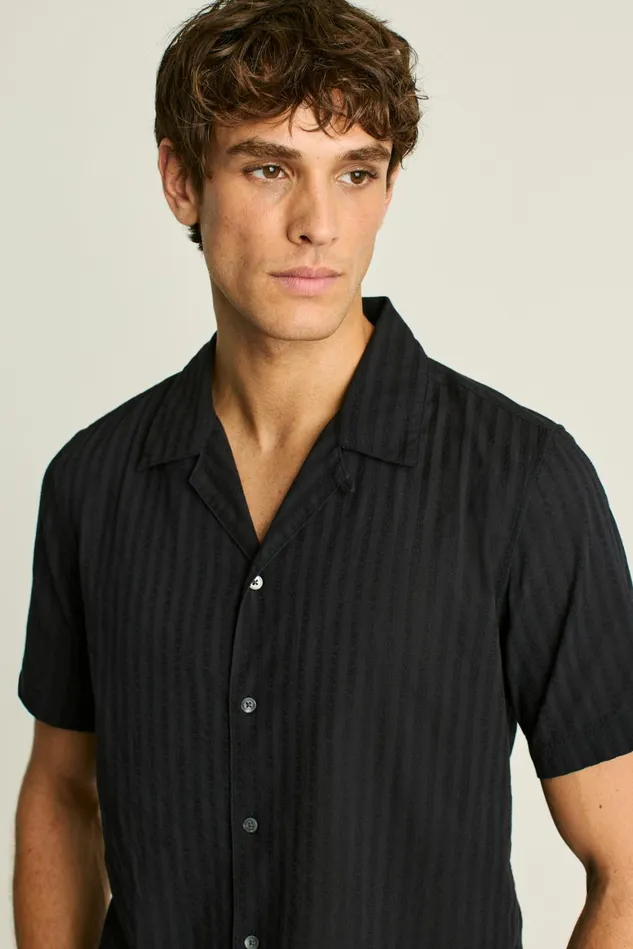 Men Riviera Cabana Shirt Black Textured Stripe Bonobos Casual Shirts