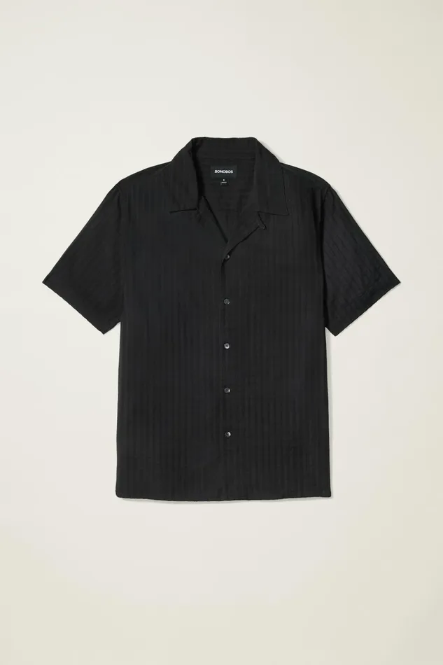 Men Riviera Cabana Shirt Black Textured Stripe Bonobos Casual Shirts