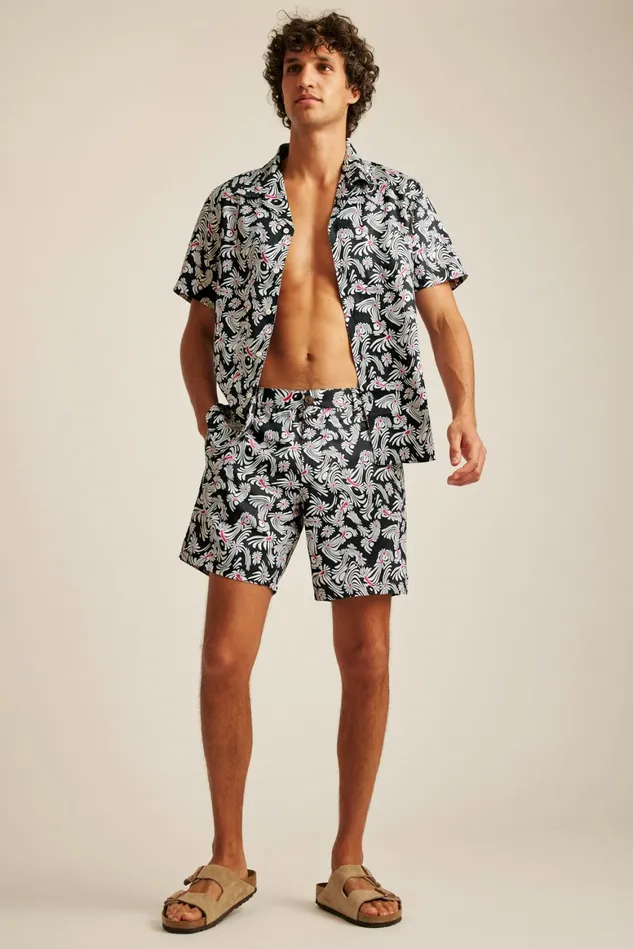 Men Riviera Cabana Shirt Black Trippy Floral Bonobos Casual Shirts