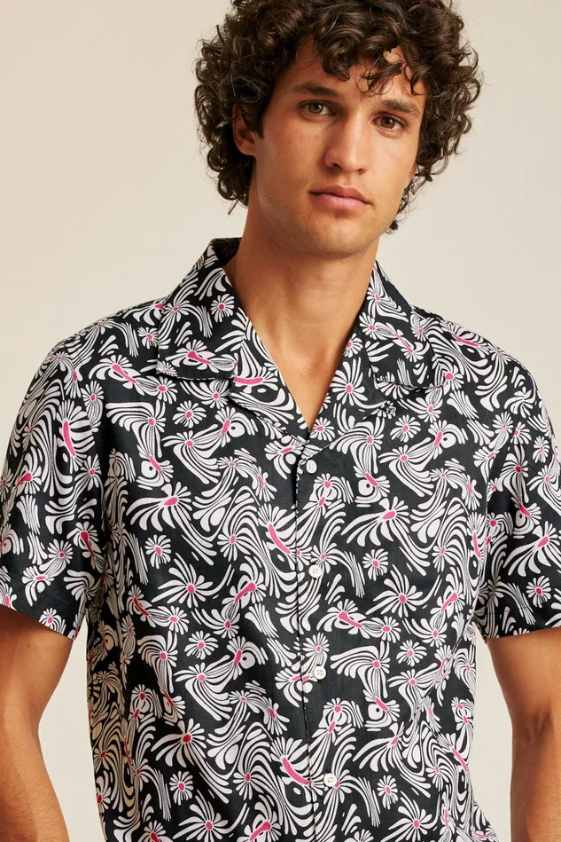 Men Riviera Cabana Shirt Black Trippy Floral Bonobos Casual Shirts