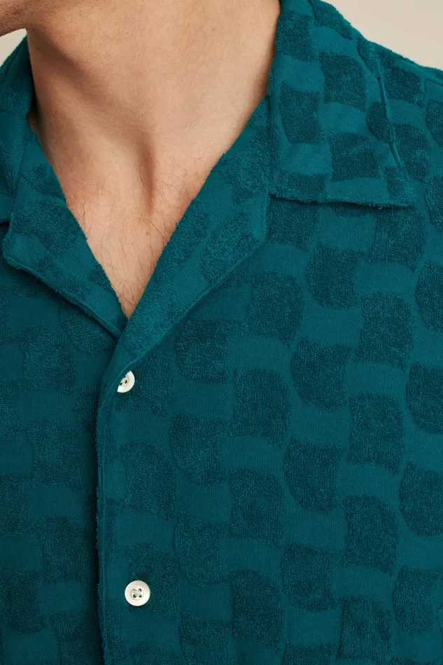 Men Riviera Cabana Terry Shirt Groovy Blue Lagoon Bonobos Short Sleeve Shirts