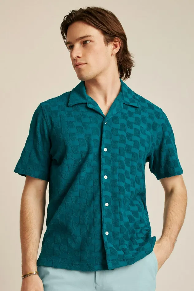 Men Riviera Cabana Terry Shirt Groovy Blue Lagoon Bonobos Short Sleeve Shirts