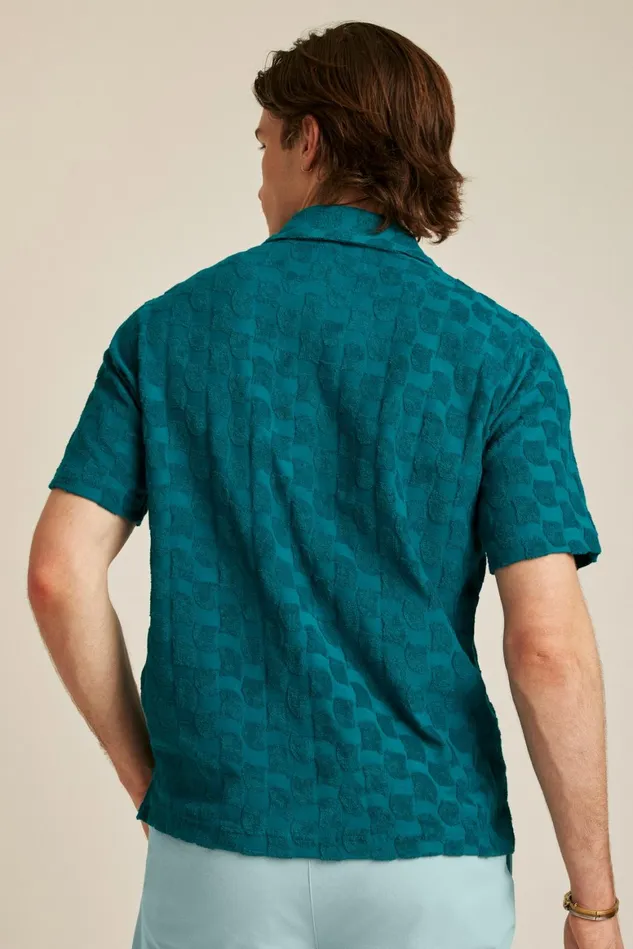 Men Riviera Cabana Terry Shirt Groovy Blue Lagoon Bonobos Short Sleeve Shirts