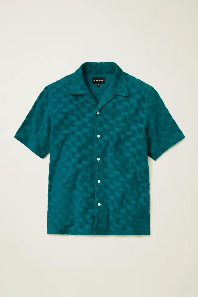 Men Riviera Cabana Terry Shirt Groovy Blue Lagoon Bonobos Short Sleeve Shirts