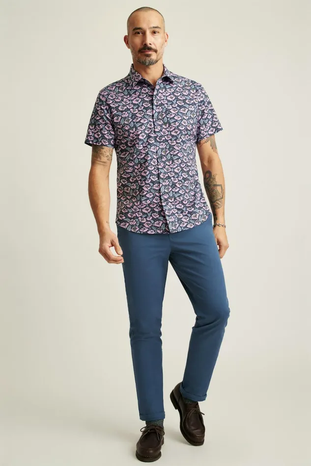 Men Riviera Short Sleeve Shirt Navy Pink Floral Bonobos Casual Shirts