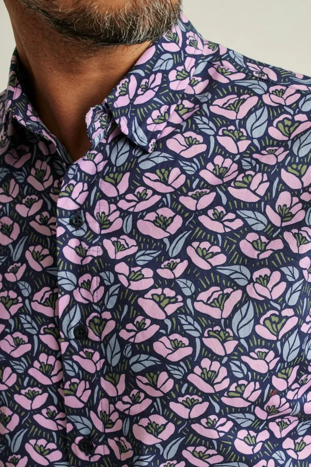 Men Riviera Short Sleeve Shirt Navy Pink Floral Bonobos Casual Shirts