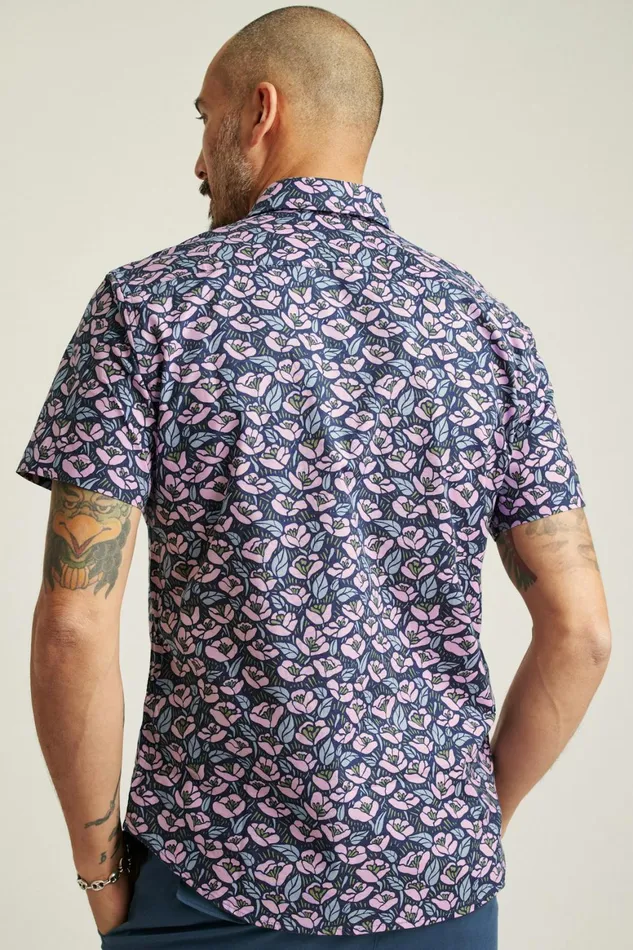 Men Riviera Short Sleeve Shirt Navy Pink Floral Bonobos Casual Shirts