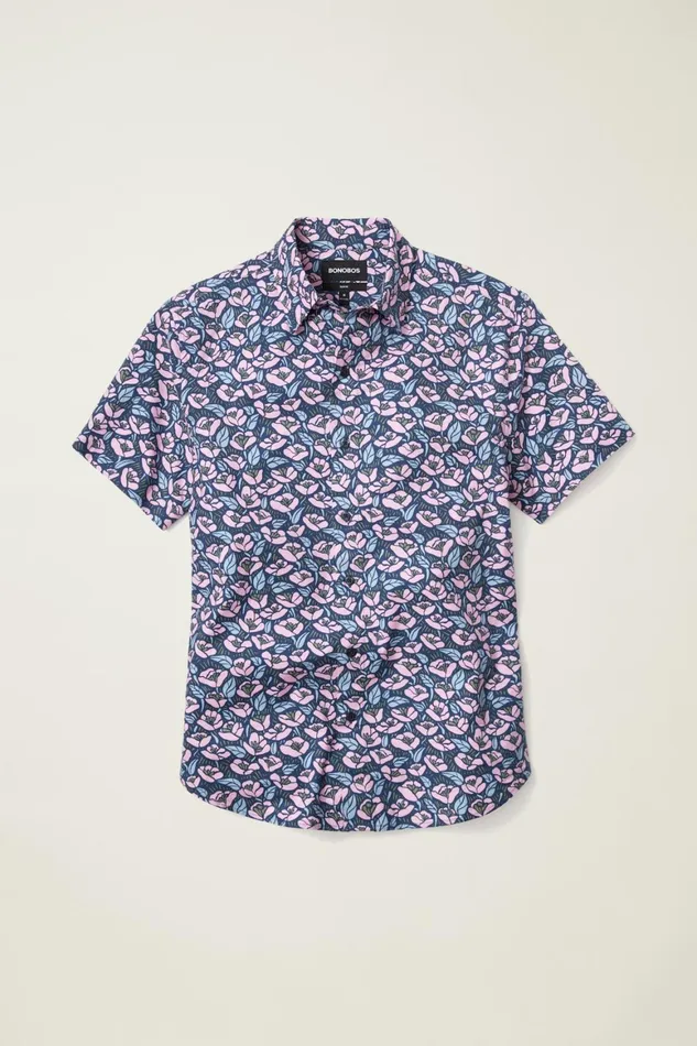 Men Riviera Short Sleeve Shirt Navy Pink Floral Bonobos Casual Shirts