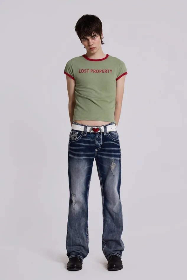 Men Rock Revival Mid Blue Gwen Bootcut Jeans Jaded London SlimStraight Jeans