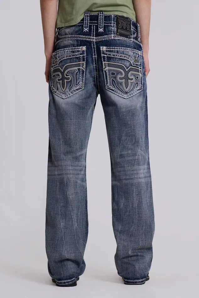 Men Rock Revival Mid Blue Gwen Bootcut Jeans Jaded London SlimStraight Jeans