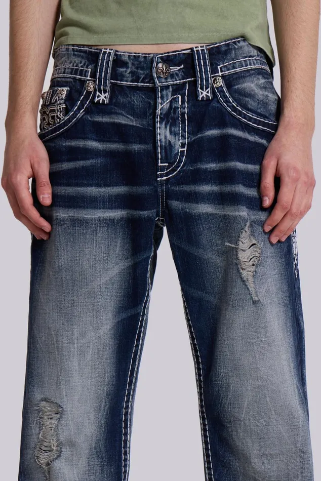 Men Rock Revival Mid Blue Gwen Bootcut Jeans Jaded London SlimStraight Jeans