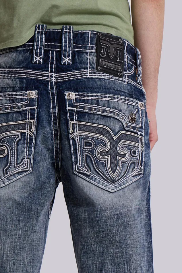 Men Rock Revival Mid Blue Gwen Bootcut Jeans Jaded London SlimStraight Jeans