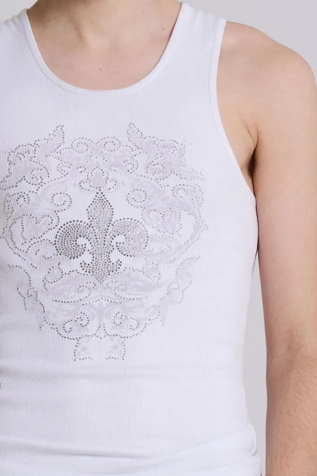 Men Rock Revival White Fleur De Lis Vest Jaded London TShirts and Vests