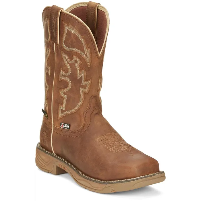 MEN Rush 11034 Waterproof Steel Toe Saddle Justin Boots Work