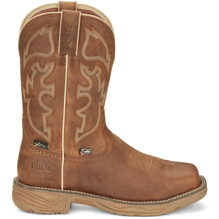 MEN Rush 11034 Waterproof Steel Toe Saddle Justin Boots Work