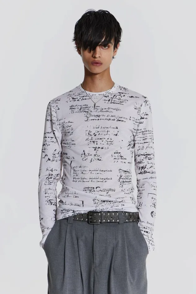 Men Script Print Long Sleeve Top Jaded London TShirts and Vests