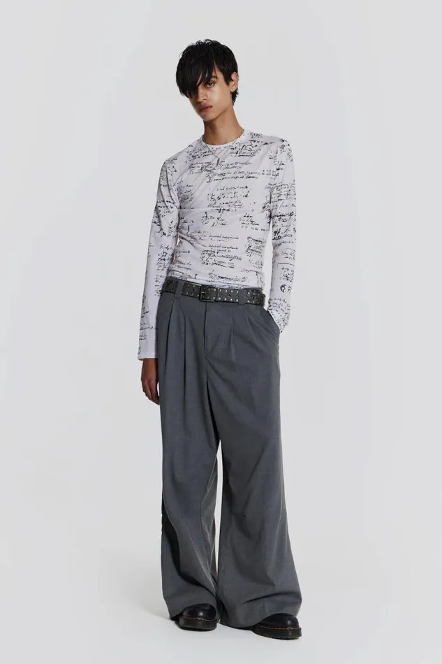 Men Script Print Long Sleeve Top Jaded London TShirts and Vests