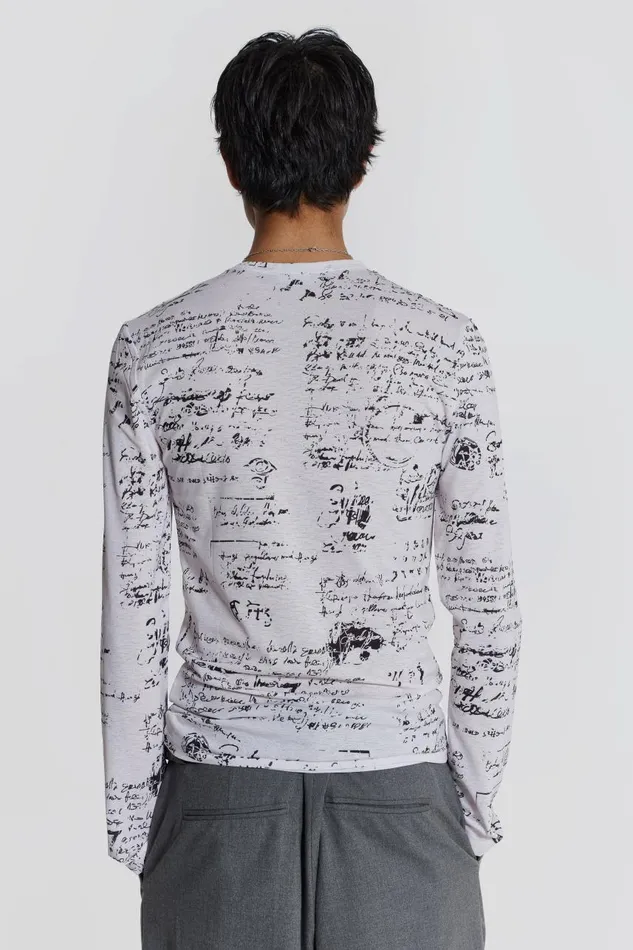 Men Script Print Long Sleeve Top Jaded London TShirts and Vests