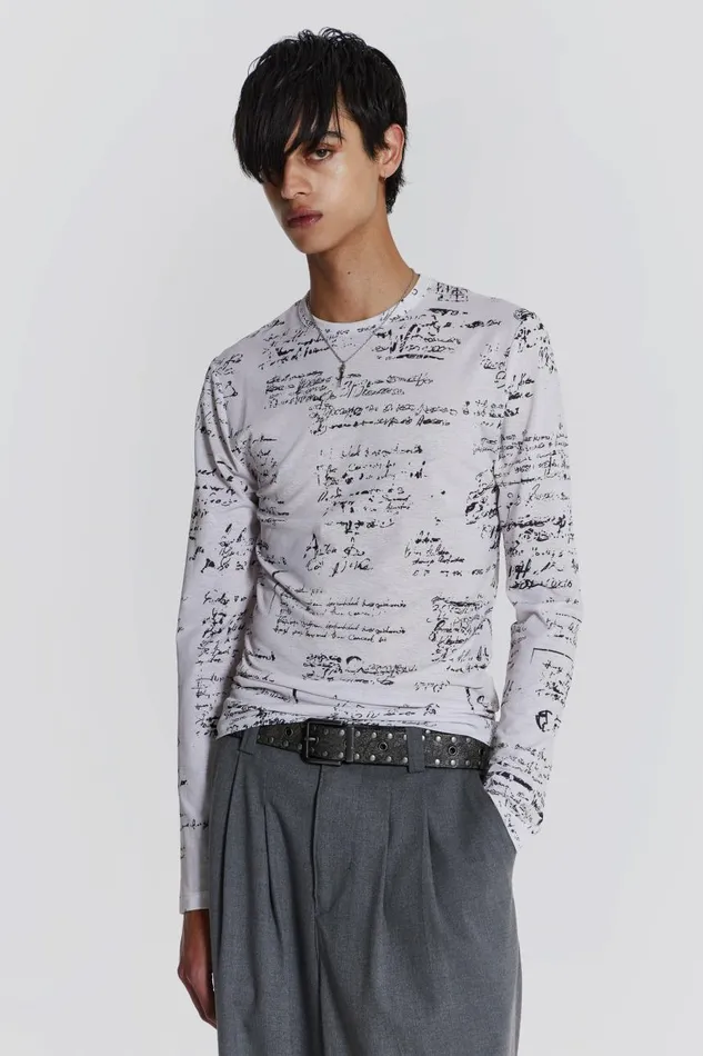 Men Script Print Long Sleeve Top Jaded London TShirts and Vests