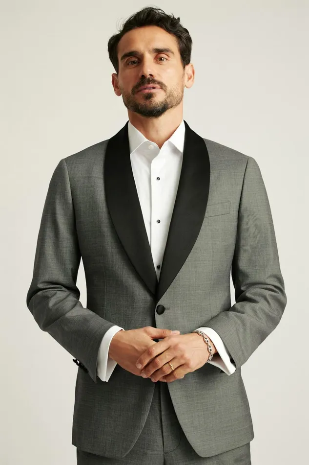 Men Shawl Collar Tuxedo Jacket Grey Sharkskin Bonobos Tuxedos