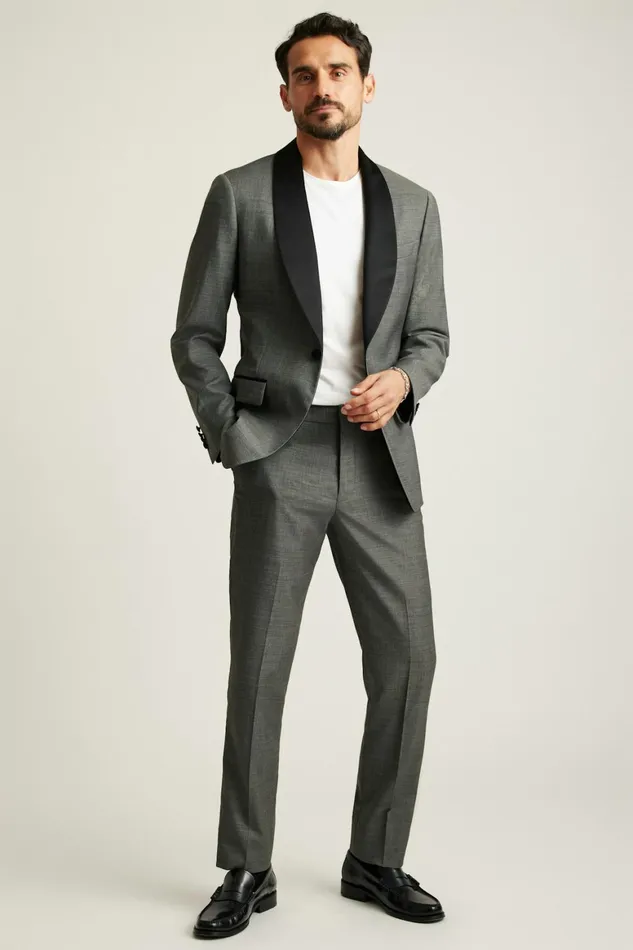 Men Shawl Collar Tuxedo Jacket Grey Sharkskin Bonobos Tuxedos