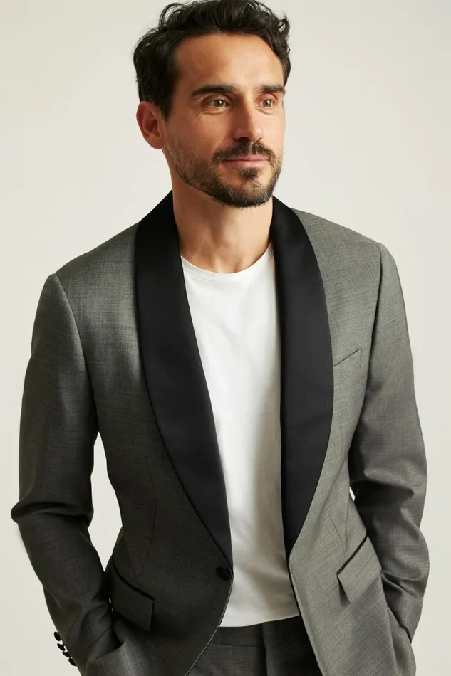 Men Shawl Collar Tuxedo Jacket Grey Sharkskin Bonobos Tuxedos