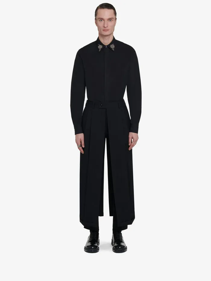 Men Shirts Alexander McQueen Embroidered Collar Shirt Black