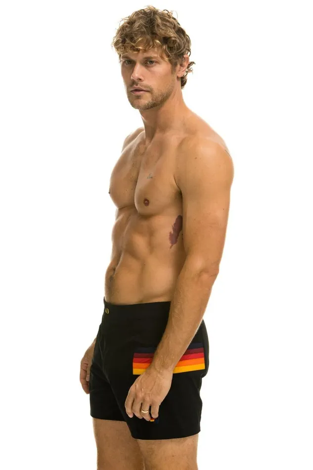 Men Shorts Aviator Nation Horizontal 5 Stripe Flex Shorts 8211 Black