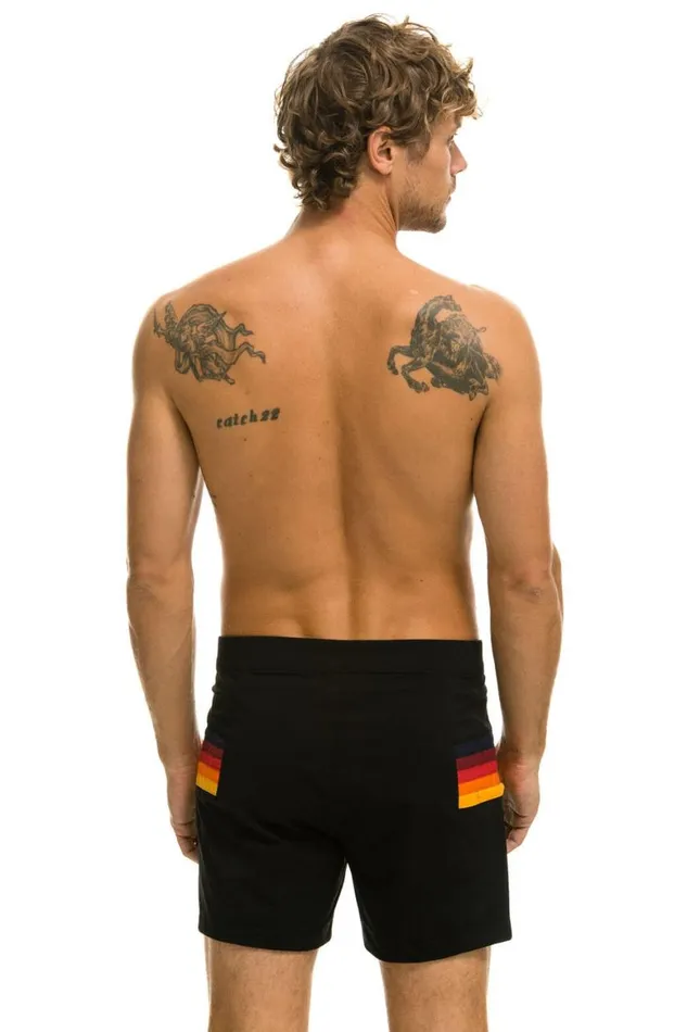 Men Shorts Aviator Nation Horizontal 5 Stripe Flex Shorts 8211 Black