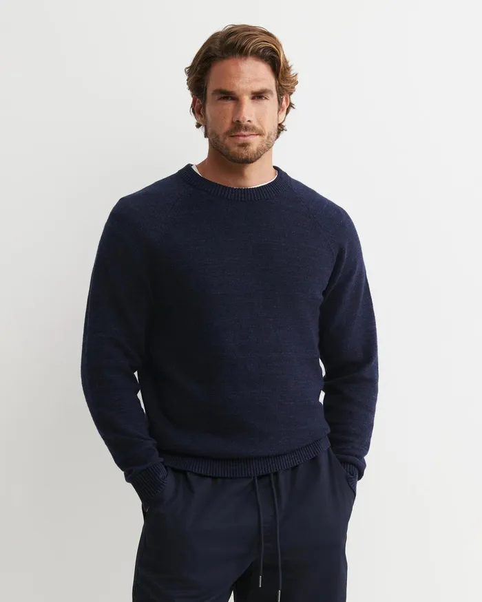 Men Sportscraft Knitwear Riley Raglan Crew Neck Knit Navy