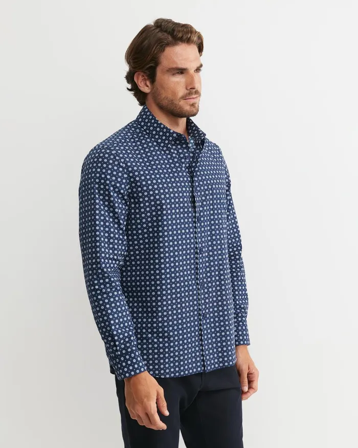Men Sportscraft Shirts William Long Sleeve Print Shirt Navy