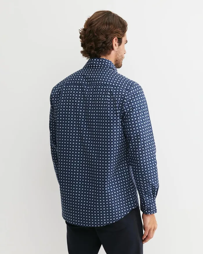 Men Sportscraft Shirts William Long Sleeve Print Shirt Navy