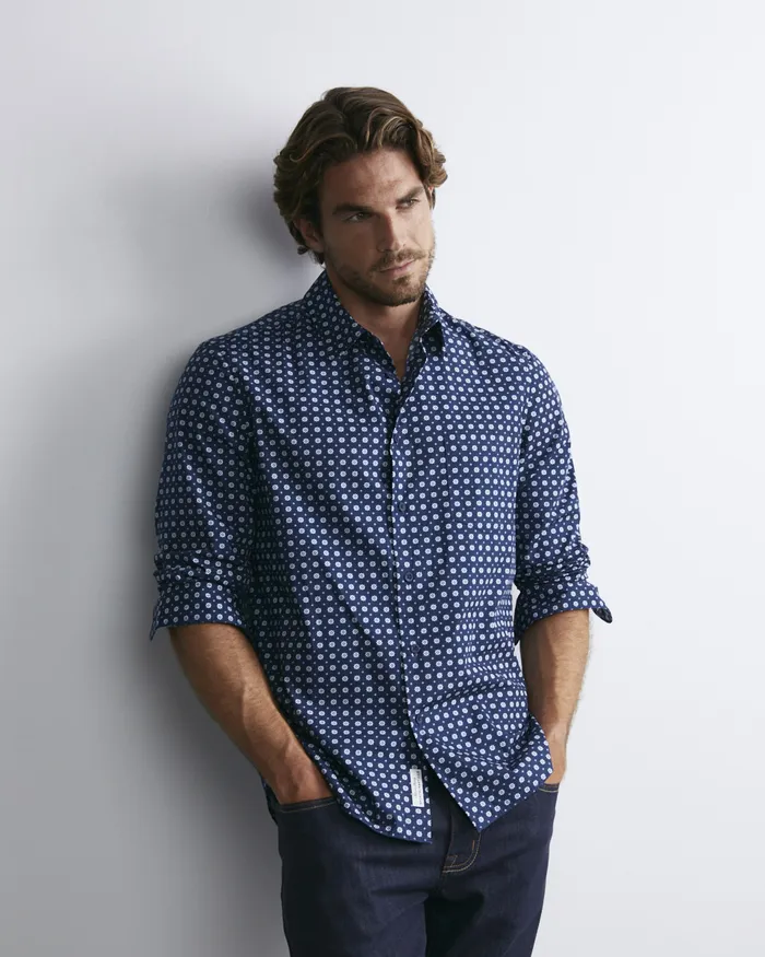 Men Sportscraft Shirts William Long Sleeve Print Shirt Navy