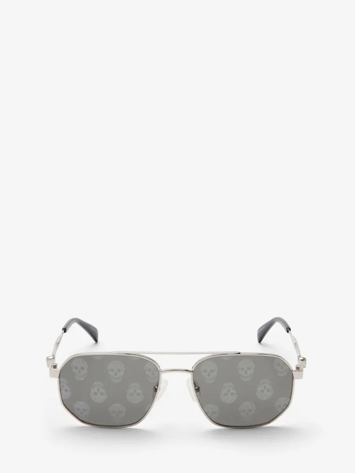 Men Sunglasses Alexander McQueen Floating Skull Metal Caravan Sunglasses Silver Men Sunglasses Alexander McQueen Floating Skull Metal Caravan Sunglasses Silver