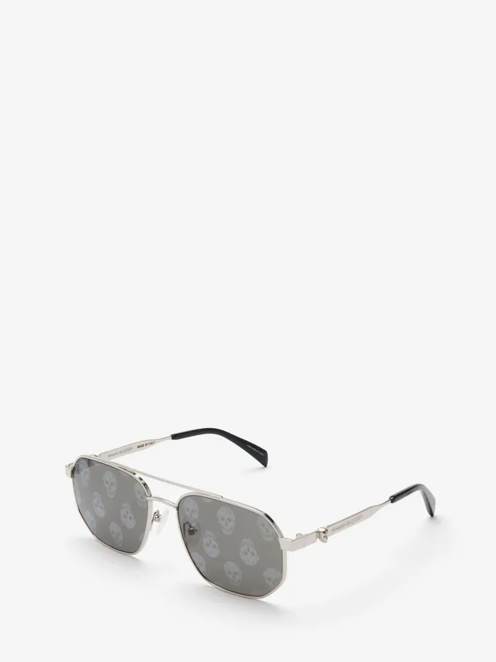 Men Sunglasses Alexander McQueen Floating Skull Metal Caravan Sunglasses Silver