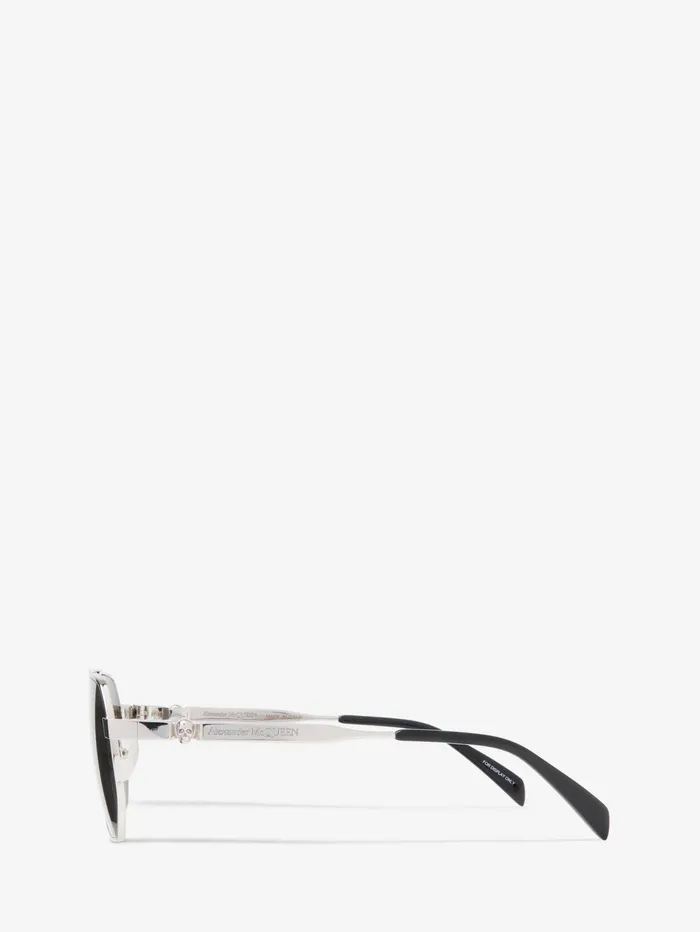 Men Sunglasses Alexander McQueen Floating Skull Metal Caravan Sunglasses Silver