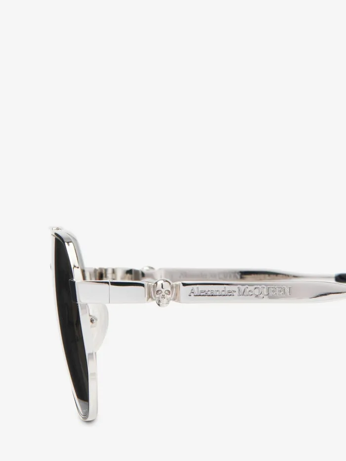 Men Sunglasses Alexander McQueen Floating Skull Metal Caravan Sunglasses Silver