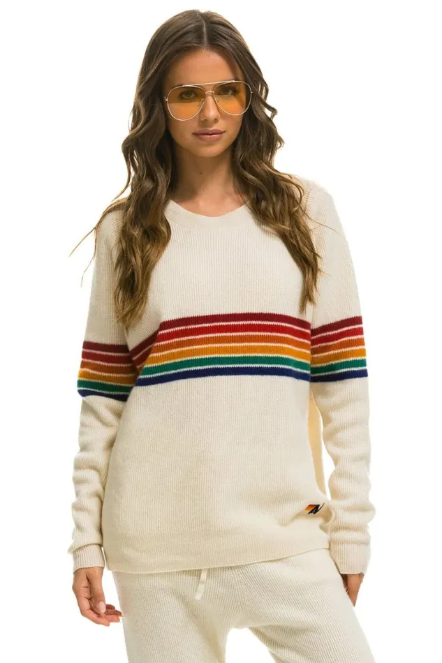 Men Sweatshirts Aviator Nation Rainbow Stripe 6 Unisex Cashmere Sweater Vintage White Men Sweatshirts Aviator Nation Rainbow Stripe 6 Unisex Cashmere Sweater Vintage White