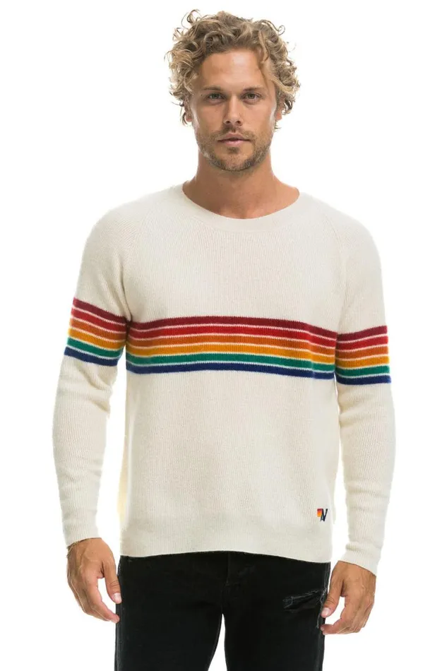 Men Sweatshirts Aviator Nation Rainbow Stripe 6 Unisex Cashmere Sweater Vintage White